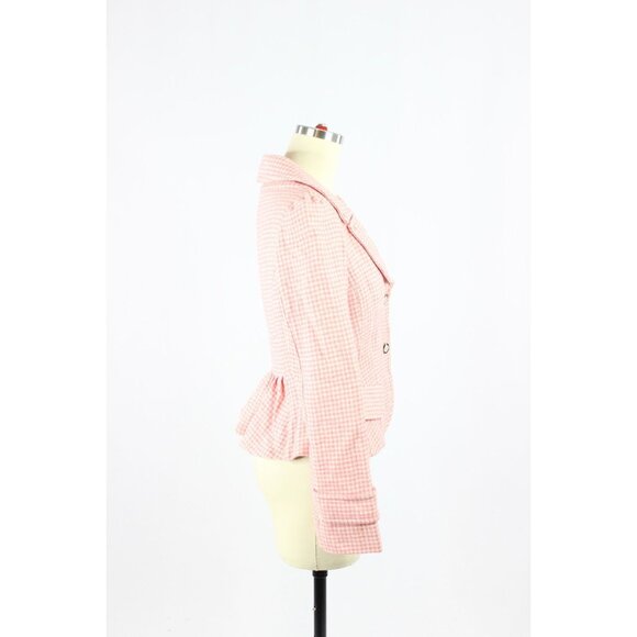 Vintage 00's FORNARINA Pink Houndstooth Wool Tweed Y2K Blazer Jacket, Size XS - Picture 2 of 16